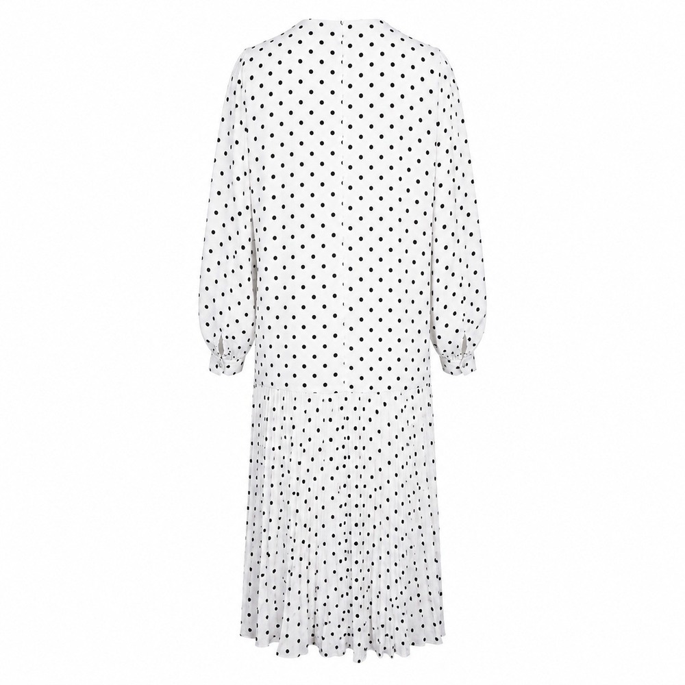 FEHAUTE White Black Polka Dot Pleated Maxi Dress Balloon Sleeve A-Line Sz 10 NWT - Picture 5 of 16